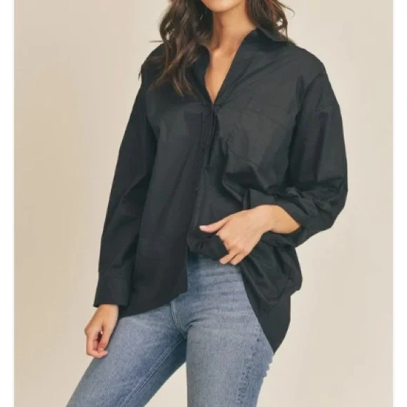 Mable Oversized Poplin
Button Down Shirt -
Black Sz ML - Picture 3 of 7
